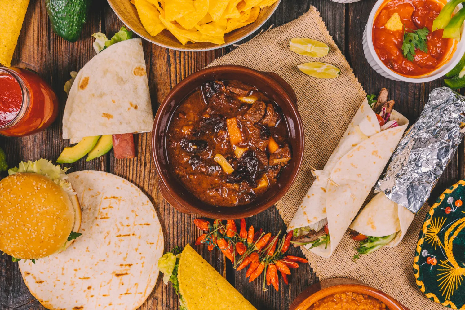 A spread of grilled Tex-Mex plates